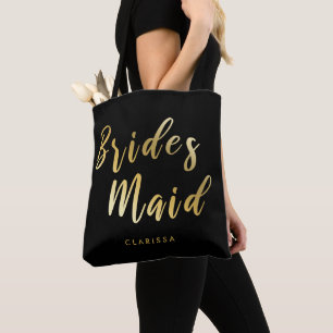 Bolsa Tote Dama de honra preta e dourada elegante
