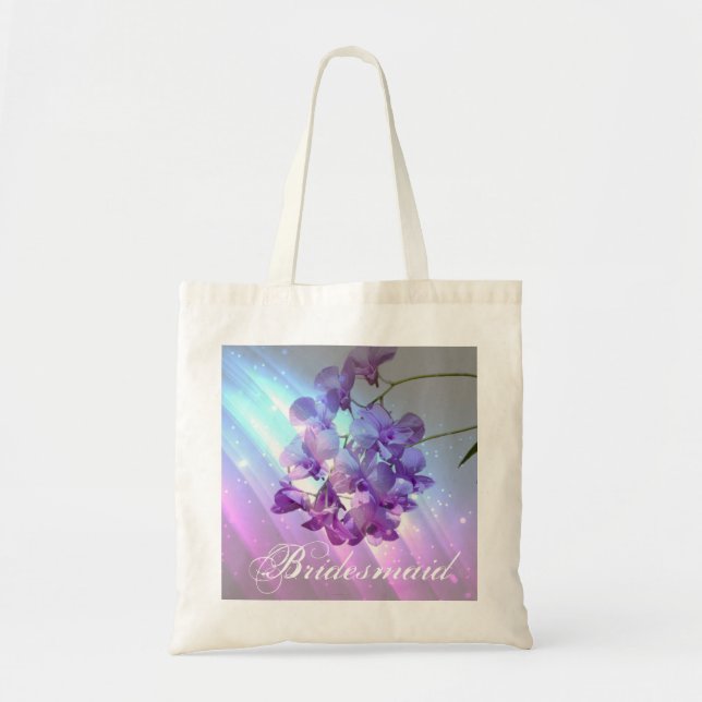 Bolsa Tote dama de honra roxa da orquídea do lilac floral (Frente)