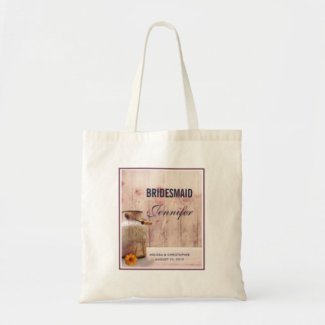 Bolsa Tote Dama de honra Rustic Lata de Leite Casamento Count (Frente)