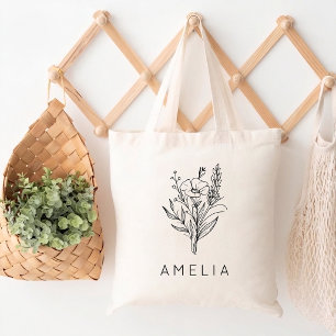 Bolsa Tote Dama de Honra Rústico Personalizado Nome Floral Fe