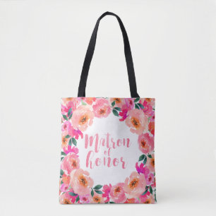 Bolsa Tote Dama de Honra Rústico Rosa Floral Aquarela