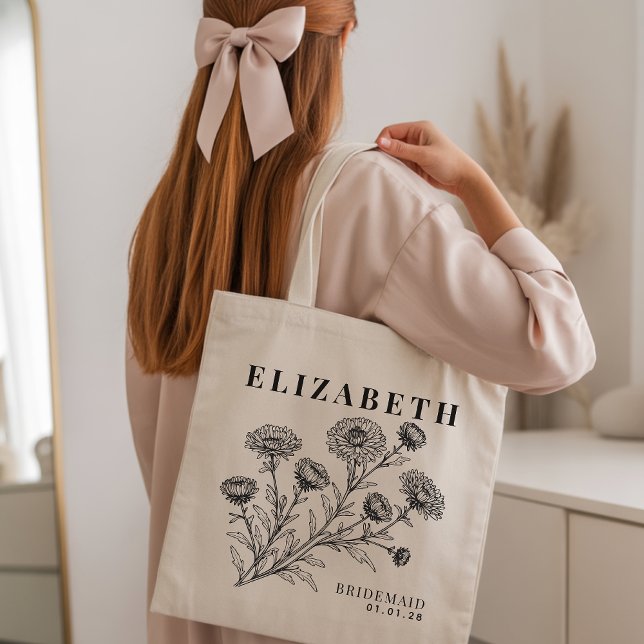 Bolsa Tote Dama de honra Saco de mão Floral Rústico Despedida (wedding favor tote for guests, personalized tote for bridesmaids, bride tribe tote bag gift,)