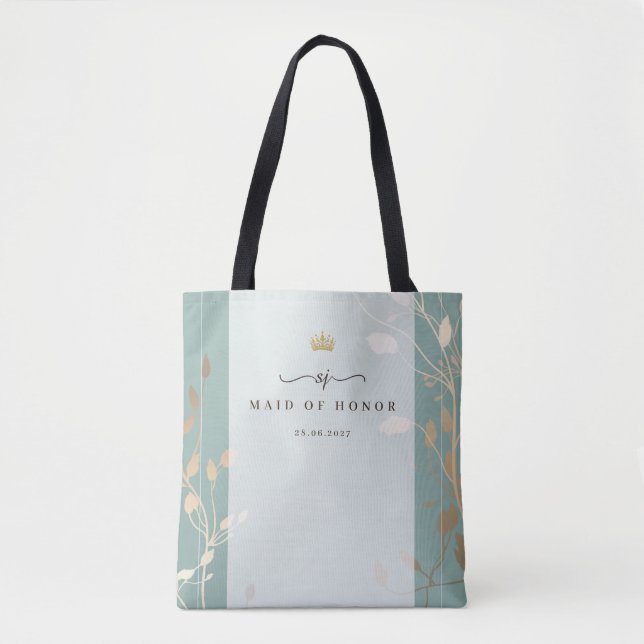 Bolsa Tote Dama de Honra | Verde Sage e Dourado (Frente)