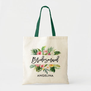 Bolsa Tote Dama de honra verde tropical do roteiro moderno da
