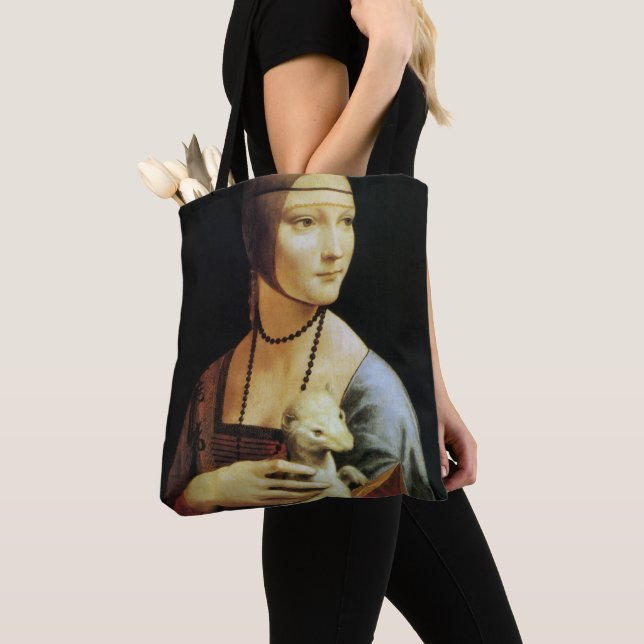 Bolsa Tote Dama de Leonardo da Vinci com um Ermine (Close Up)