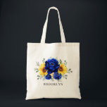 Bolsa Tote Dama Real Azul Russo de Girassol Bridesmaid<br><div class="desc">O saco de presentes de presentes para as noivas elegantes e modernas do país rústico apresenta girassol amarelo brilhante, pénia azul-real, hálito de bebê, moldura floral de gippsophila/coroa com folhas de eucalipto. Por favor, encontre mais designs e variações na minha loja de "blisswedingpaperie". E fique à vontade para me contactar...</div>