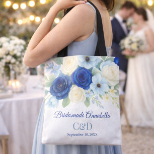 Bolsa Tote Damas de Honra Azul Royal Marfim Casamento