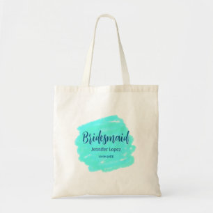 Bolsa Tote Damas de honra azul verde aquarela adicionar nome