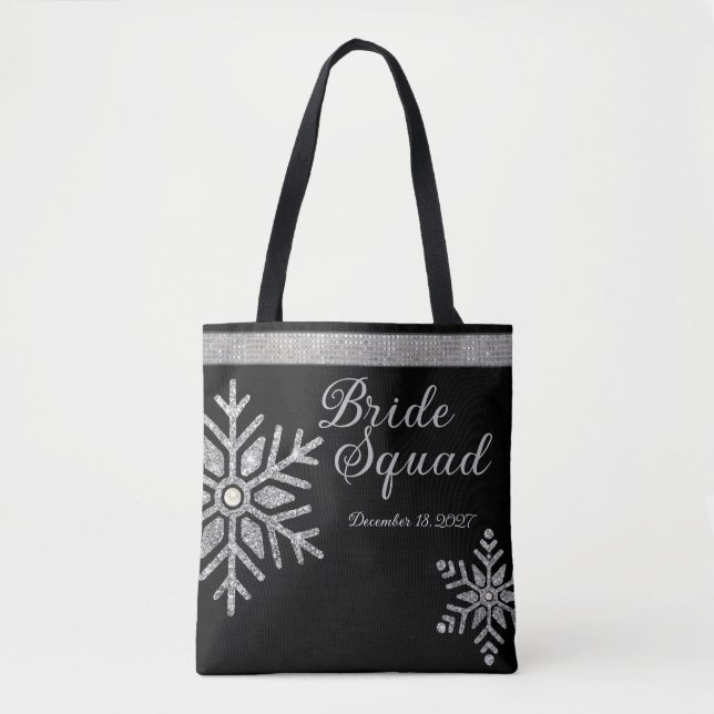 Bolsa Tote Damas de Honra Casamento Floco de Neve Diamante (Frente)