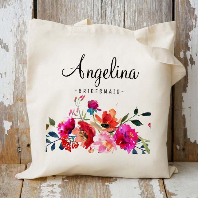 Bolsa Tote Damas de honra com Floral Moderno Personalizado (Criador carregado)
