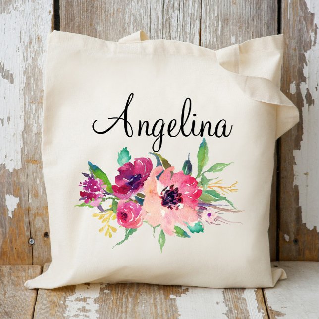 Bolsa Tote Damas de Honra com Floral Moderno Personalizado-4 (Criador carregado)