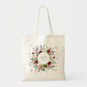 Bolsa Tote Damas de honra com flores rosa roxo e borboletas