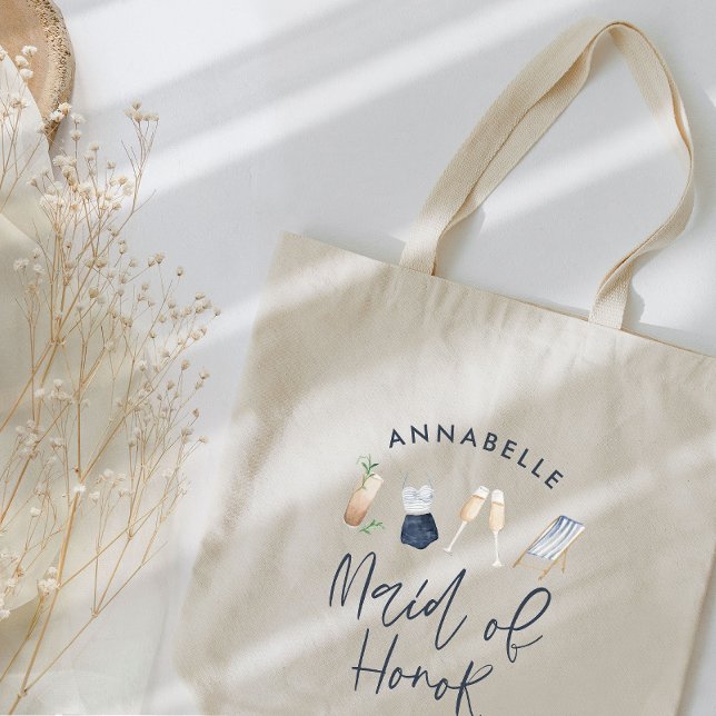 Bolsa Tote Damas de honra com letra de cocktail moderna e fem (Criador carregado)