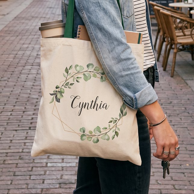 Bolsa Tote Damas de Honra com Moldura Geométrica de Eucalipto (Criador carregado)