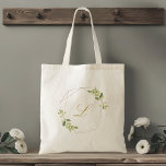 Bolsa Tote Damas de Honra com Monograma de Verdura Geométrica<br><div class="desc">Saco tote com monograma personalizado com moldura dourada geométrica moderna e design de verdura em aquarela.</div>