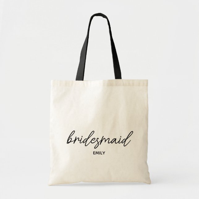 Bolsa Tote Damas de honra com nome personalizado em letra cur (Frente)