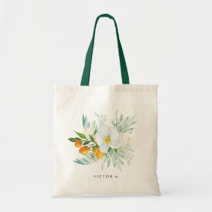 Bolsa Tote Damas de honra com Orquídeas em Aquarela e Kumquat