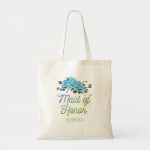 Bolsa Tote Damas de Honra com Rosas Azuis Rústicas para Casam
