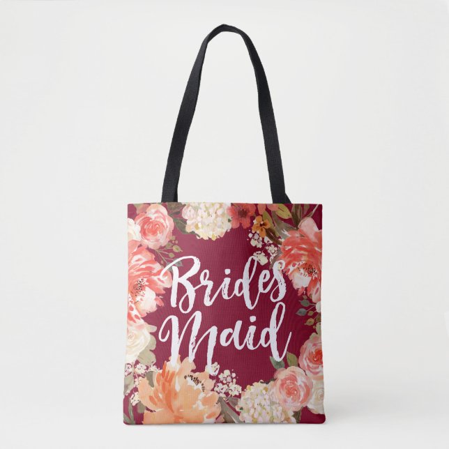 Bolsa Tote Damas de honra florais de Borgonha (Frente)