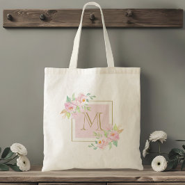 Bolsa Tote Damas de honra florais em aquarela rosa