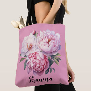 Bolsa Tote Damas de Honra Florais em Rosa Bege Elegante Aquar