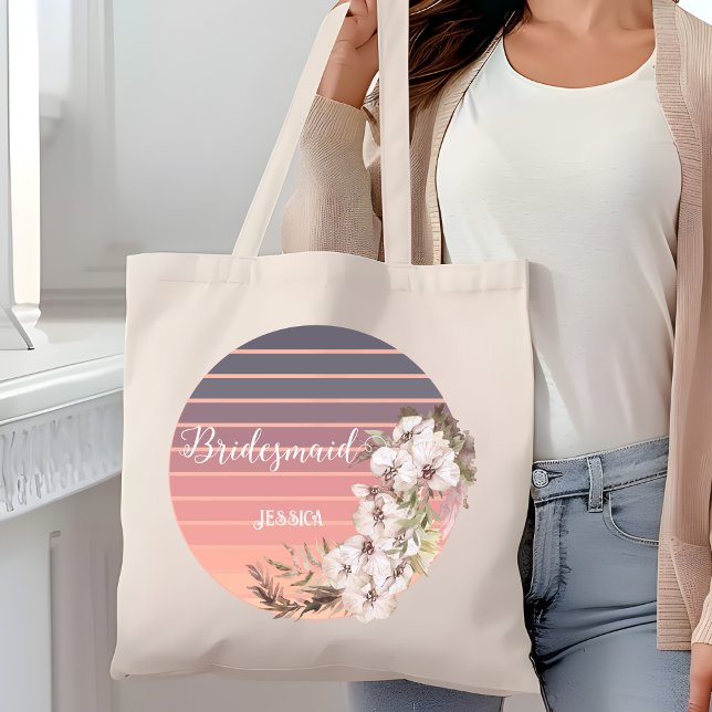 Bolsa Tote Damas de honra Florais em Rosa Dourado Pôr do Sol  (Criador carregado)