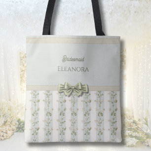 Bolsa Tote Damas de Honra Florais Listras Coquette Laço