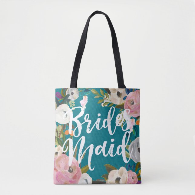 Bolsa Tote Damas de Honra Florais Pintadas Festa de Casamento (Frente)