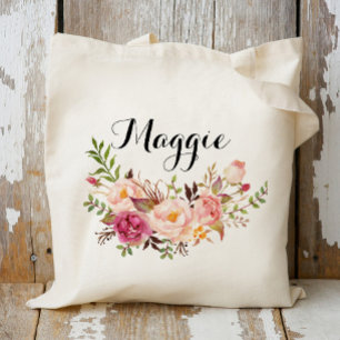 Bolsa Tote Damas de honra Floral Rústico Personalizado, Bem-v