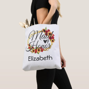 Bolsa Tote Damas de Honra Girassóis Rosas Quadro Dourado Noiv