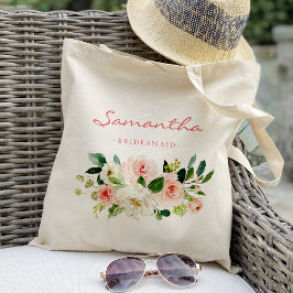 Bolsa Tote Damas de honra personalizadas com floral rosa