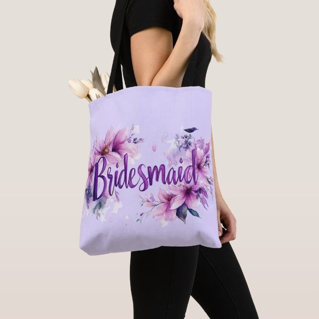 Bolsa Tote Damas de honra Rosa Lavanda Floral (Close Up)