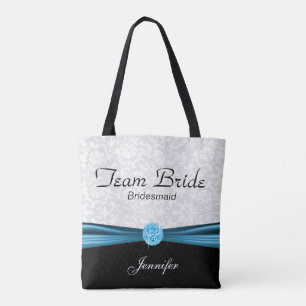 Bolsa Tote Damasco Branco e Brilho Azul da Equipe