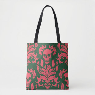 Bolsa Tote Damasco com Chama de Caveira em cor-de-rosa-de-cho