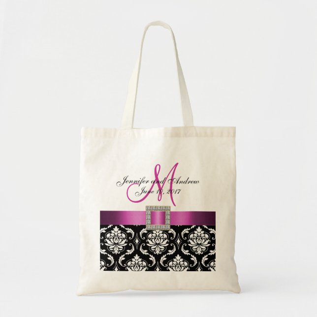 Bolsa Tote Damasco cor-de-rosa, preto sacola Wedding (Frente)
