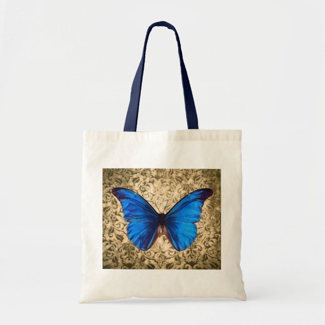 Bolsa Tote Damasco de borboleta azul Monarca (Frente)