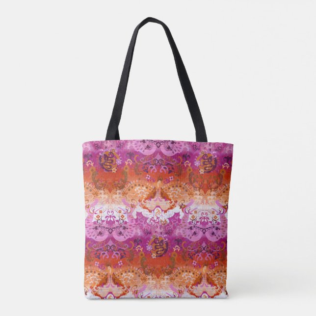 Bolsa Tote Damasco de dragão lésbico - novas cores do orgulho (Verso)
