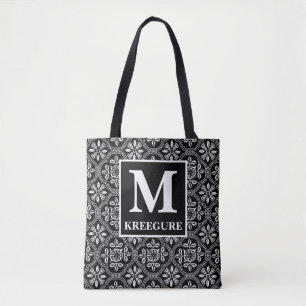 Bolsa Tote Damasco de Thistle BW de Serif Clássica Monograma