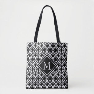 Bolsa Tote Damasco do Monograma Preto e Branco
