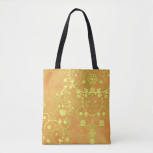 Bolsa Tote Damasco Floral do Rico Laranja Dourado Amarelo