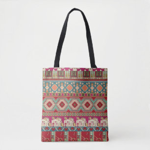 Bolsa Tote Damasco, floral e geométrico com patchwo colorido