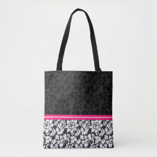 Bolsa Tote Damasco Floral Preto E Branco