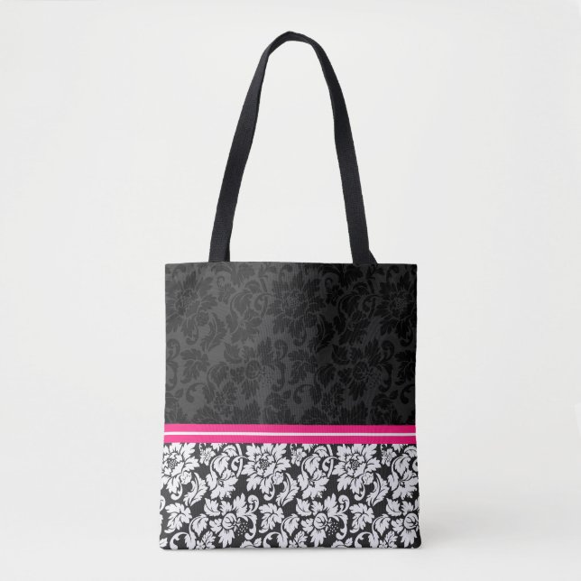 Bolsa Tote Damasco Floral Preto E Branco (Frente)