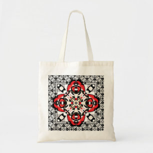 Bolsa Tote Damasco oriental do vermelho da arte popular do