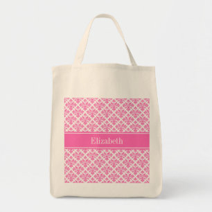 Bolsa Tote Damasco Rosa Quente 2 What Monograma #3 Nome Rosa