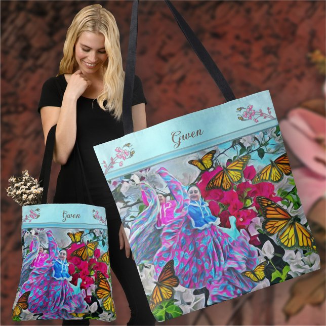 Bolsa Tote Dançando com Flores & Borboletas PV01 (Criador carregado)