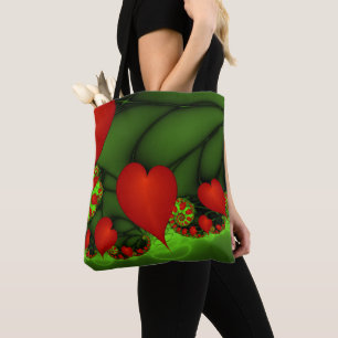 Bolsa Tote Dançando Corações Vermelhos Modernos Arte Fract