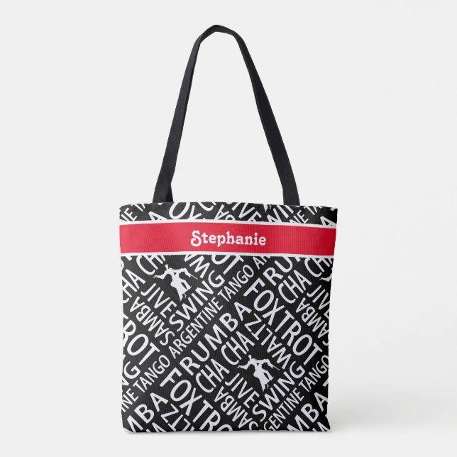 Bolsa Tote Dançar em Salão Vermelho Negro Personalizado (Verso)