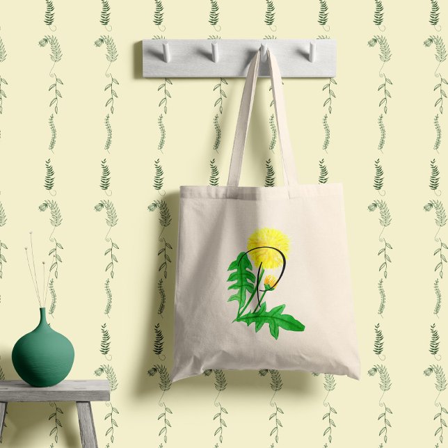 Bolsa Tote Dandelion em aquarela com sua inicial. (Criador carregado)