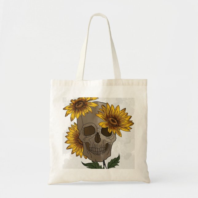 Bolsa Tote Dark Beauty: Skull Meets Sunflower (Frente)